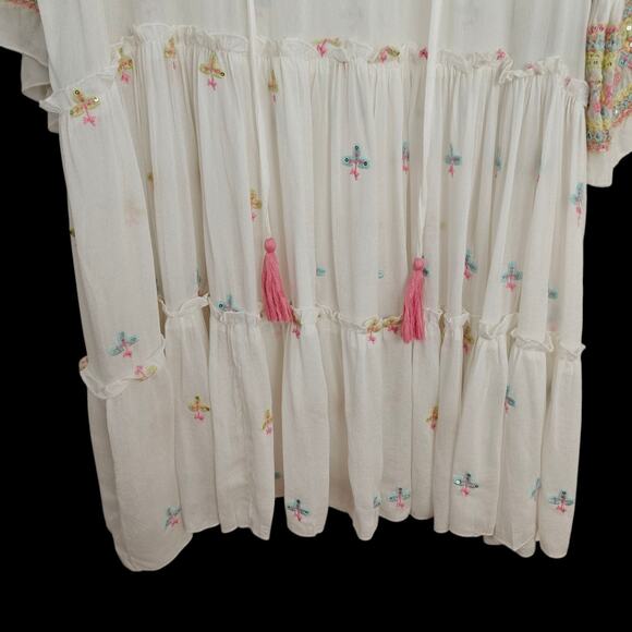 Miss June Paris Embroidered Cover Up Dress One Size Bell Sleeves Beach Boho - Picture 6 of 11